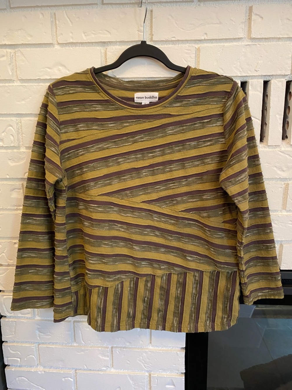Neon Buddha 100% Cotton Top in Kale Green Patchwork Pattern